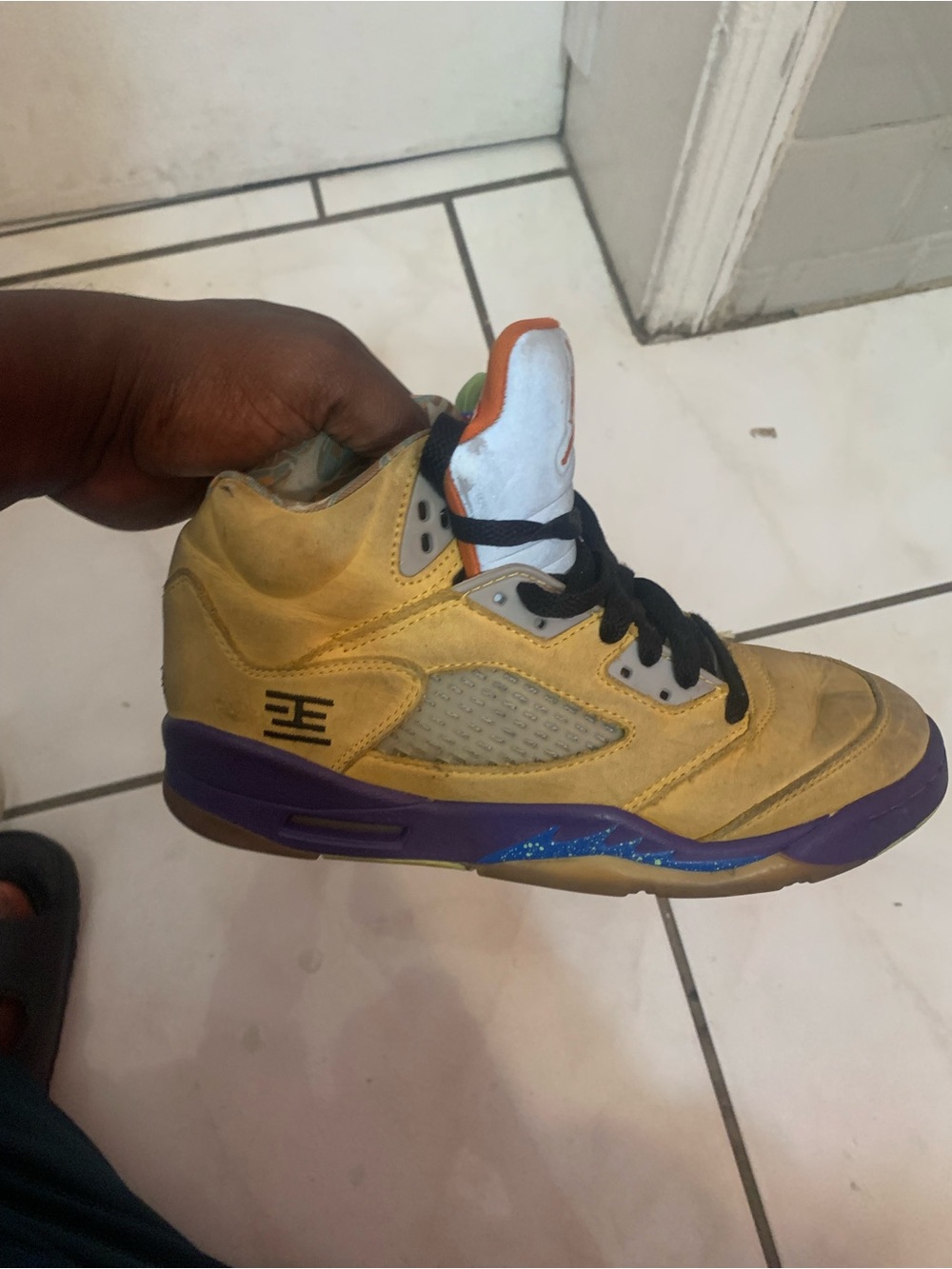 Jordan Kids High-Top Sneakers in Yellow and Purple